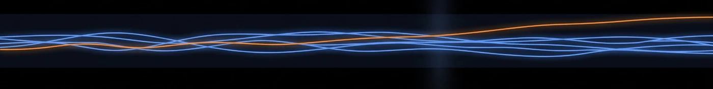 Six sensor traces across successive runs. Five hold the same relationship to each other throughout. One starts among them and separates slowly from the midpoint, ending a small distance above the group.